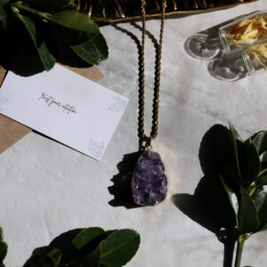 Large amethyst druzy gold rope necklace