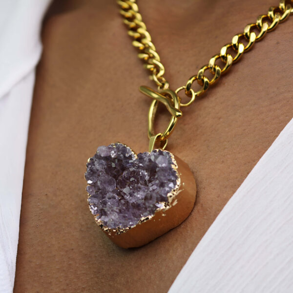 Large amethyst heart druzy chain necklace