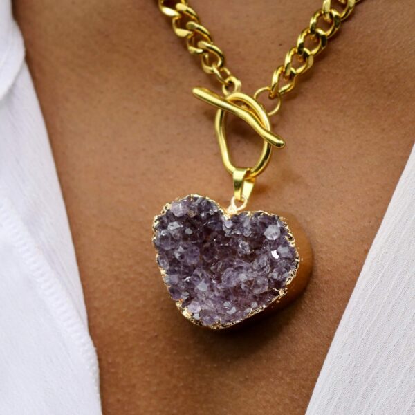 Large amethyst heart druzy chain necklace