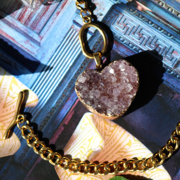 Large amethyst heart druzy chain necklace