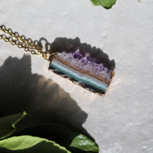 Raw amethyst slice crystal necklace new moon gemstones crystal shop jewelry