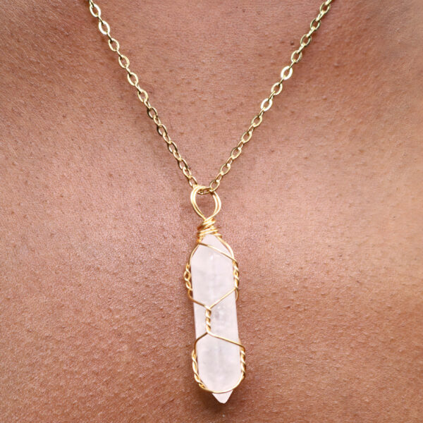 Snow quartz crystal wire wrap necklace new moon gemstones crystal shop