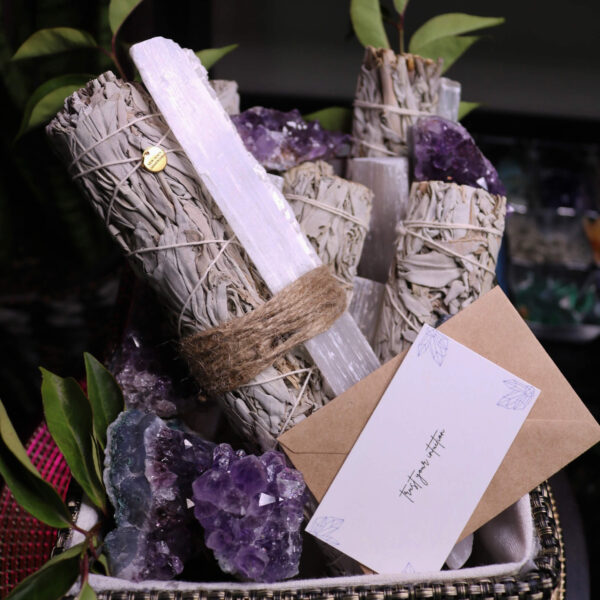 Smudge kit white sage, selenite and amethyst purification kit new moon gemstones crystal shop