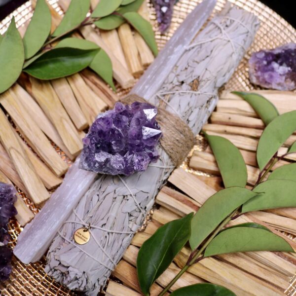 White sage, selenite and amethyst purification kit new moon gemstones crystal shop