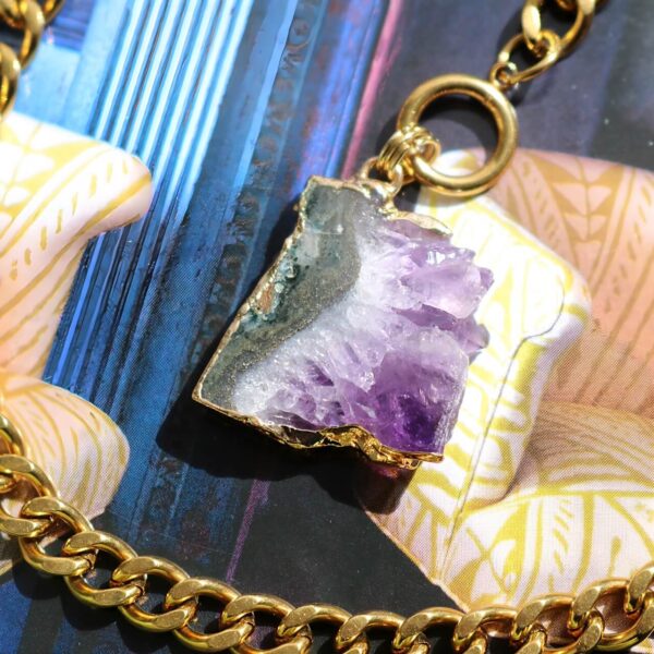 Amethyst slice gold chain necklace new moon gemstones crystal shop
