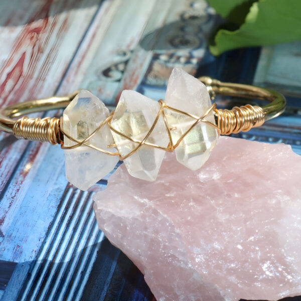Natural clear quartz triple point bracelet new moon gemstones crystal shop