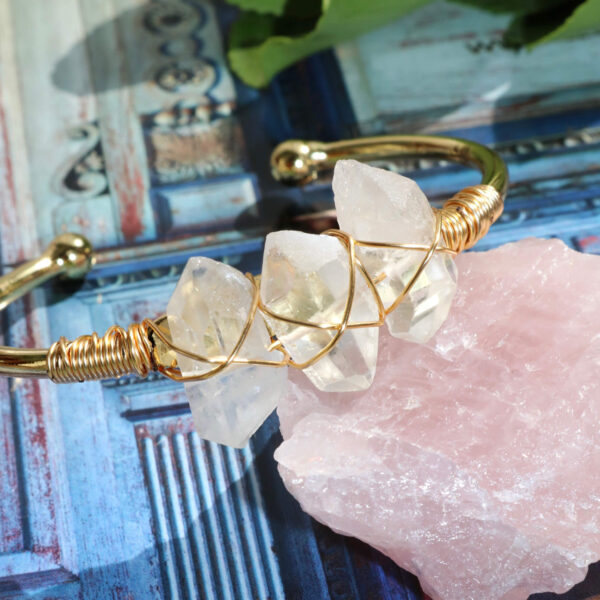 Natural clear quartz triple point bracelet new moon gemstones crystal shop
