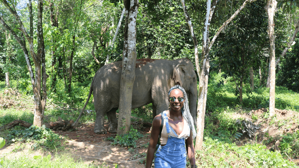 Cesselie with Elephant in jungle