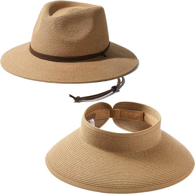 Straw sun visor hat with fedora style sun hat
